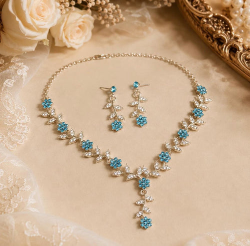 Floral Elegance Bridesmaid Jewelry Set Dainty Crystal Flower Necklace Earrings for Wedding Party