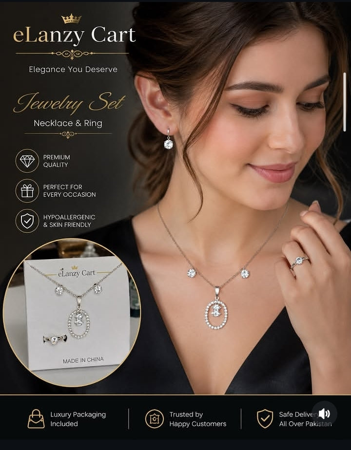 Crystal halo pendant necklace set