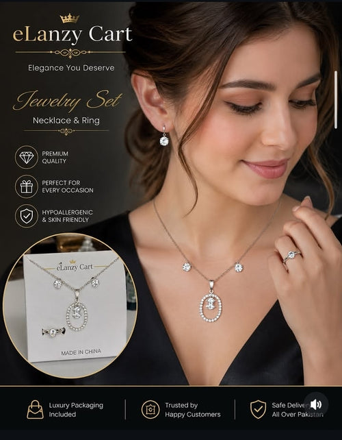 Crystal halo pendant necklace set
