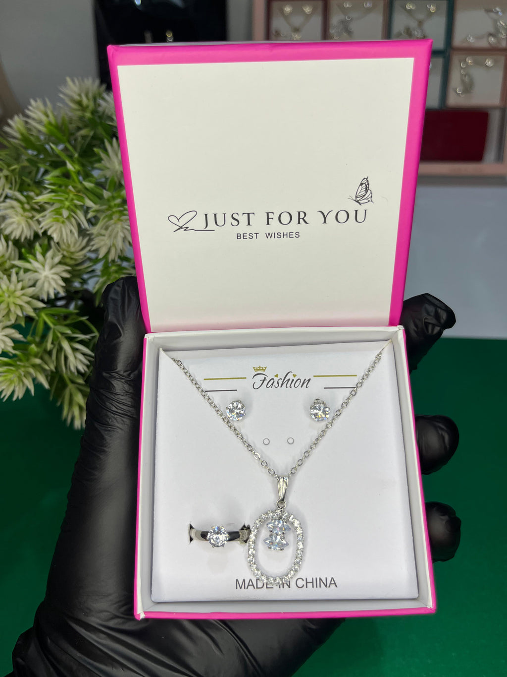 Crystal halo pendant necklace set