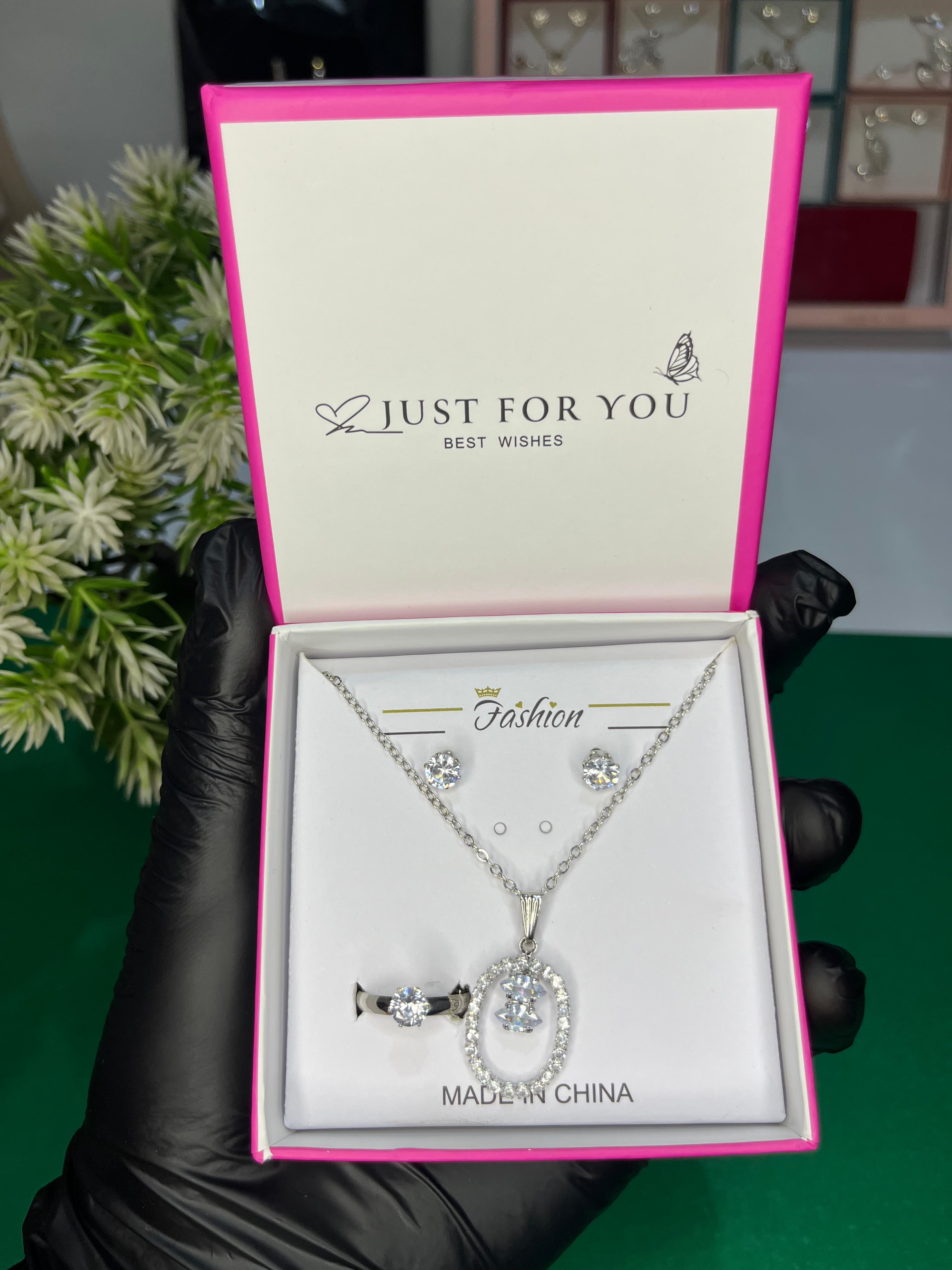 Crystal halo pendant necklace set