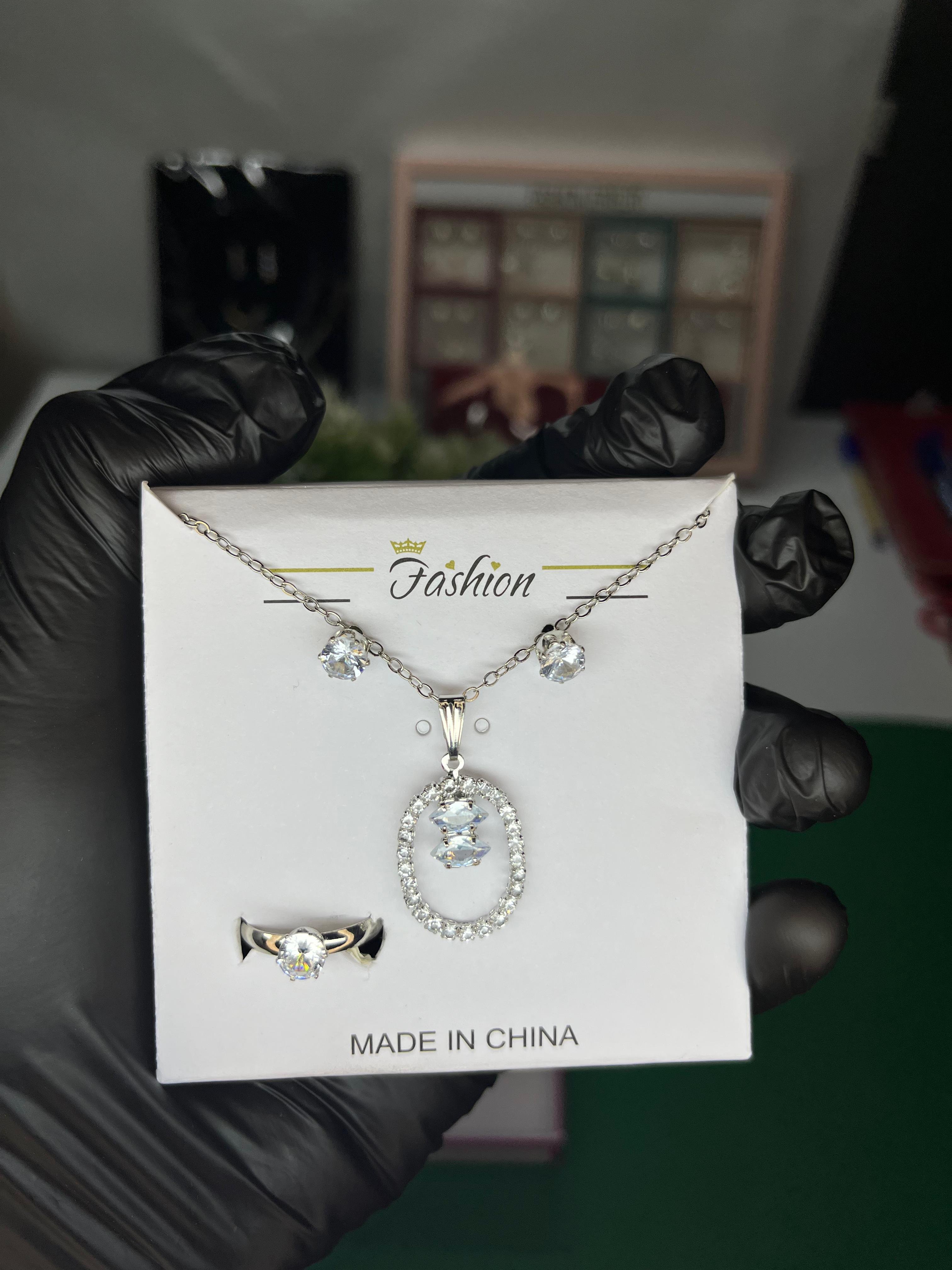 Crystal halo pendant necklace set